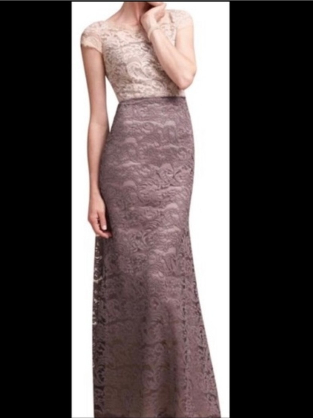 NWOT Two-Tone Lace Cap Sleeve Evening Gown - Blush Top, Mauve Skirt Sz 8